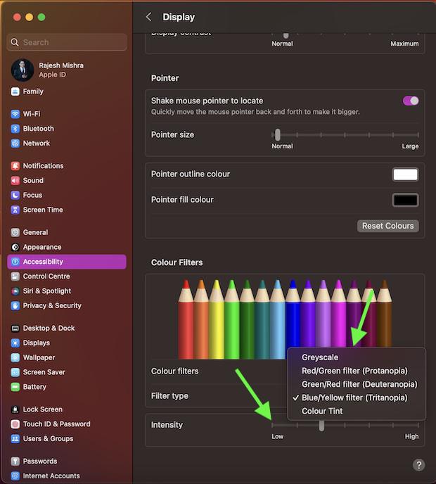 Настройка цветовых фильтров на Mac