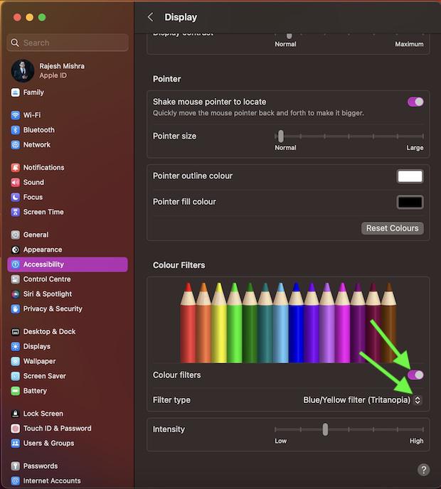 Включить цветовые фильтры на Mac