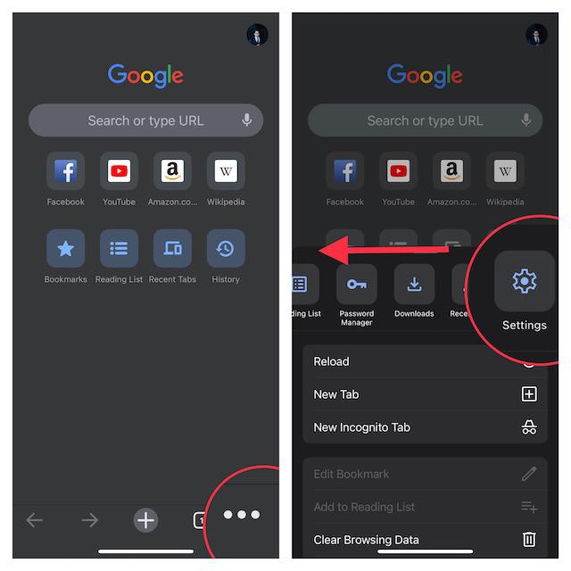 Выберите «Настройки» в Chrome.
